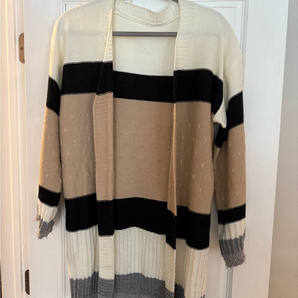 Striped Beige and Black Women's Sweater